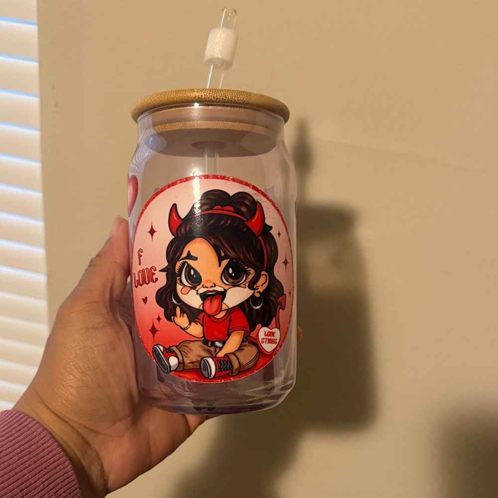 Cute Devil Girl Glass Tumbler with Straw